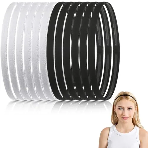 12 Pcs Thin Sport Elastic Headband Non Slip Skinny Athletic Exercise