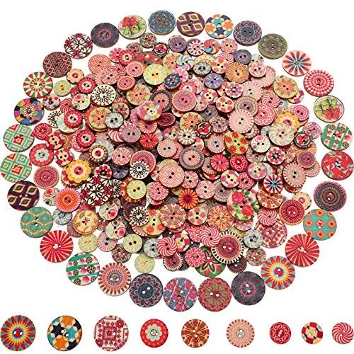 500 Pcs Flower Wooden Buttons Bulk 2 Holes Round Vintage Sewing Buttons
