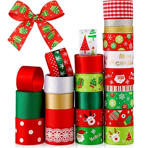 27 Styles Christmas Grosgrain Ribbon, Xmas Gift Wrapping Hair Bows