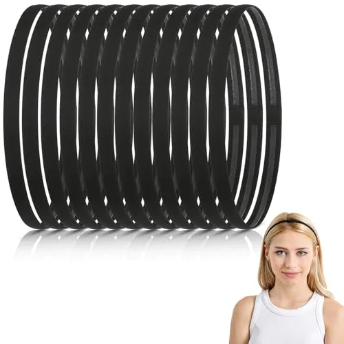 12 Pcs Thin Sport Elastic Headband Non Slip Skinny Athletic Exercise