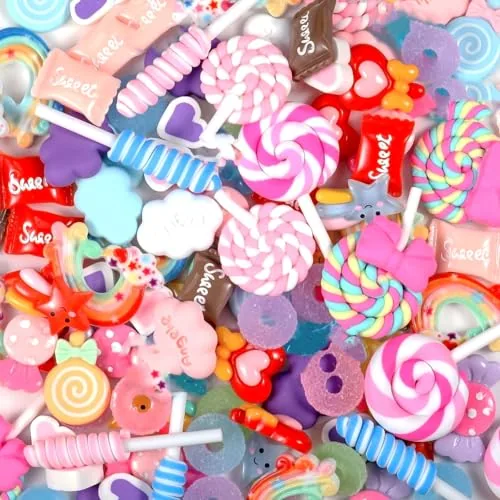 50 Pieces Halloween Sweet Treat Embellishments, Mixed Resin Cabochons