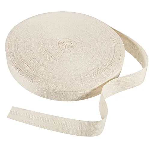 Cotton Twill Tape 54.7 Yards Herringbone,Beige,1 Inch Wide