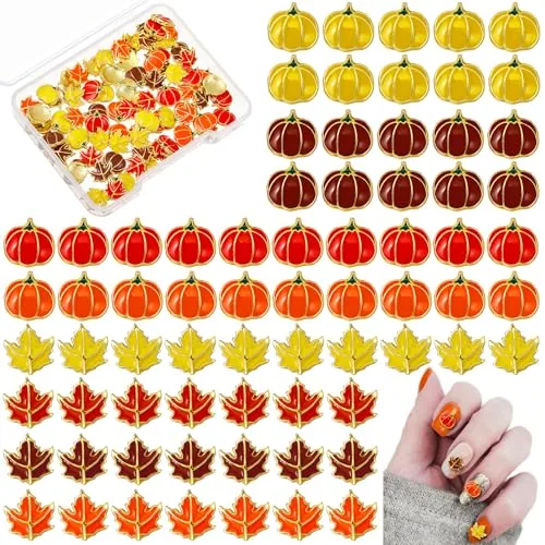 80 Pcs Fall Nail Charms, 3D Alloy 40 Pumpkin 40 Maple Leaf