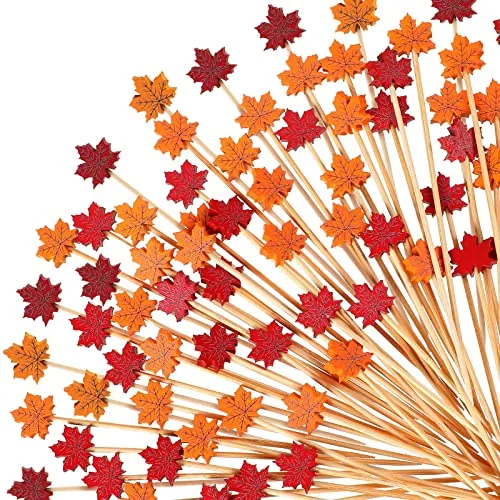 200 Pcs Thanksgiving Fall Cocktail Picks 5.1 Inch Thanksgiving Bamboo