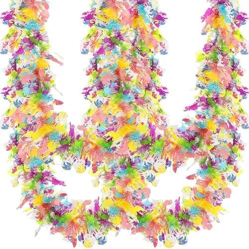 32.8 Feet x 4 Inches Easter Tinsel Garland with Colorful Egg Bunny Duck