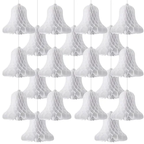 20 Pcs Paper Wedding Bells Hanging Honeycomb 12 Inch