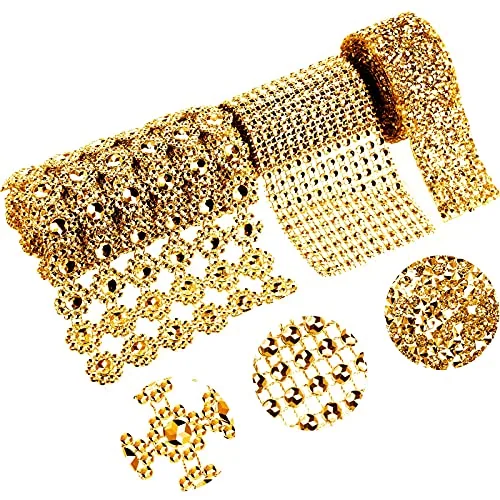 3 Rolls 3 Yards Bling Crystal Rhinestone Ribbon 3 Styles Gold Diamond