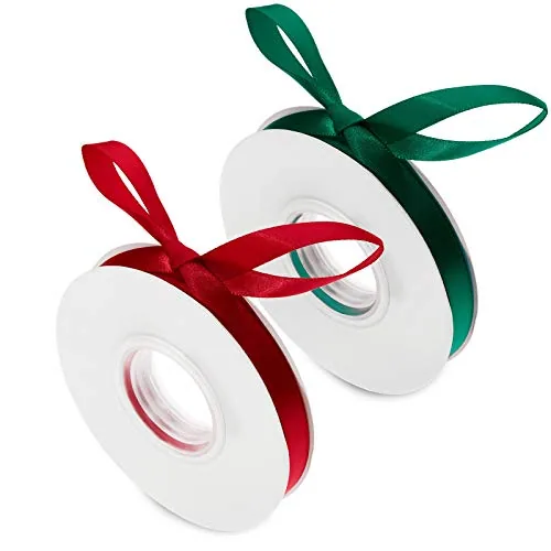 2 Roll Christmas Ribbon 0.4in x 50 Yard Red Green Ribbon Gift Wrap