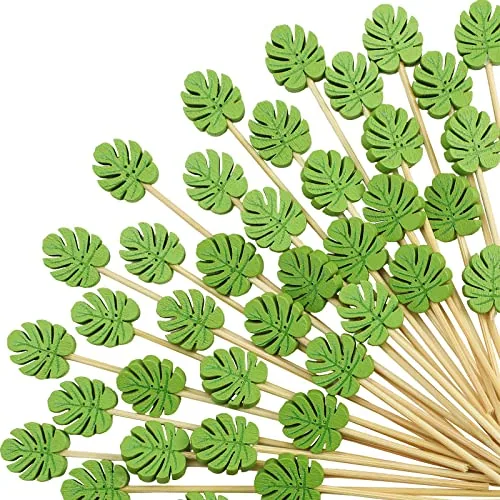 200 Pcs Green Monstera Leaf Cocktail Picks for Appetizers