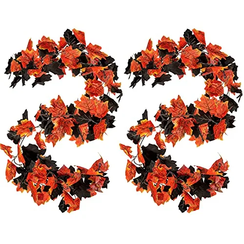2 Pcs Halloween Fall Maple Garland 5.9 ft Artificial Leaf Decor