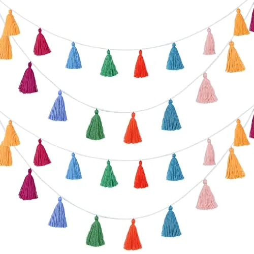4 Pcs Rainbow Tassel Garland for Classroom,Multicolor,3.15 Inch