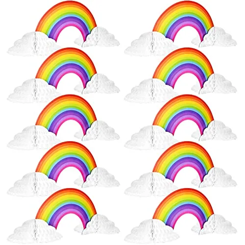 10 Pieces Rainbow Table Decorations Centerpiece with Clouds
