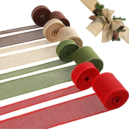 8 Rolls Wired Burlap Ribbon Christmas 44 Yards,2.4 Inch, 1 Inch