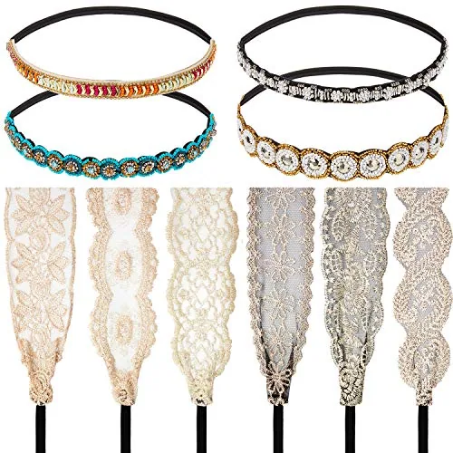 10 Pieces Rhinestone Beaded Headbands Elastic Elegant Lace Handmade