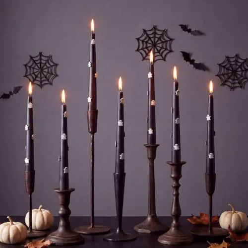 6 Pieces Halloween Icon Ghost Taper Candles Black and White Spooky