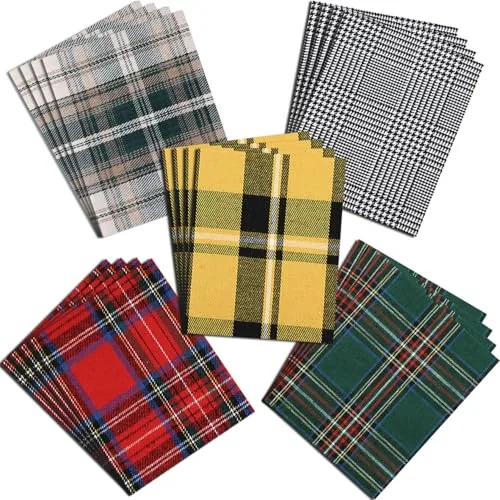20 Pieces Iron-on Plaid Patches Buffalo Fabric Heat Transfer Vinyl Plaid