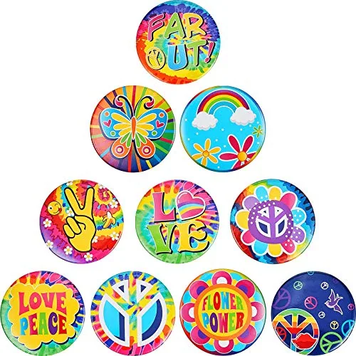 Willbon 30 Pieces Hippie 60's Button Pin Retro 60s Button Pin for Hippie