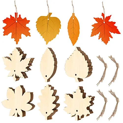 60 Pcs Unfinished Wood Leaf Cutout Fall Thanksgiving DIY