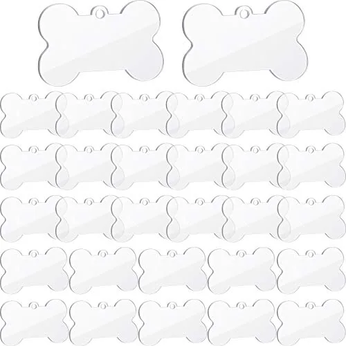 30 Pieces Sublimation Blank Dog Tags Clear Acrylic Keychain Blanks Dog