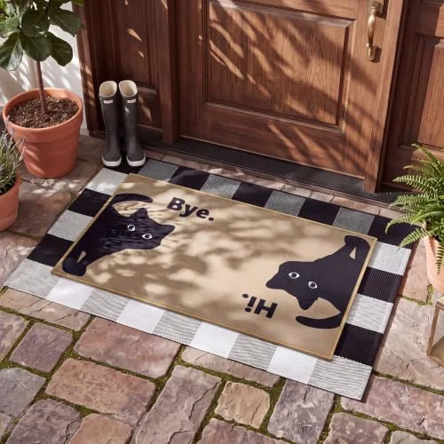 2 Pcs Cat Welcome Doormats Outdoor 28'' x 16'' Hi-Bye Cats Mats and 35''