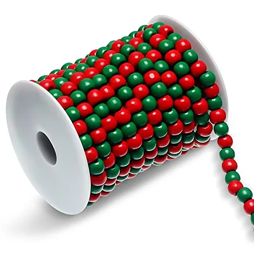 19.7 Ft Christmas Bead Garland Wooden,Mixed Red and Green