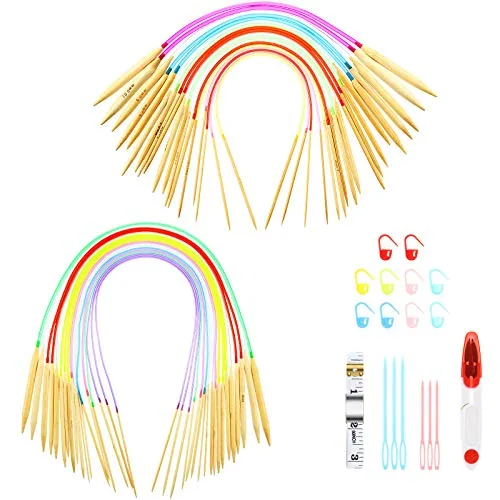 36 Piece Bamboo Circular Knitting Needles Set, 16 Inch and 31.5 Inch