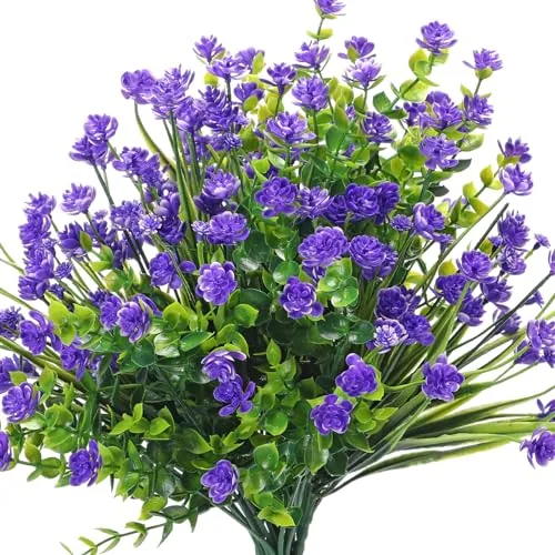 12 Bundles Artificial Flowers Outdoor, UV Resistant Faux Artificial