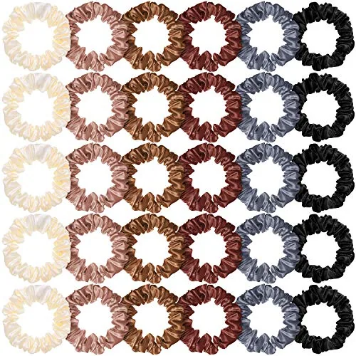 30 Pcs Satin Small Scrunchies Hair Ties Colorful Mini Skinny