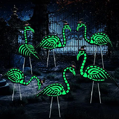 6 Pieces Halloween Glow in The Dark Skeleton Flamingo