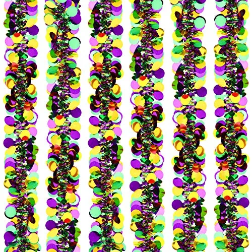 6 Pcs 39.4 Feet Mardi Gras Tinsel Garland Decorations Golden Purple Green