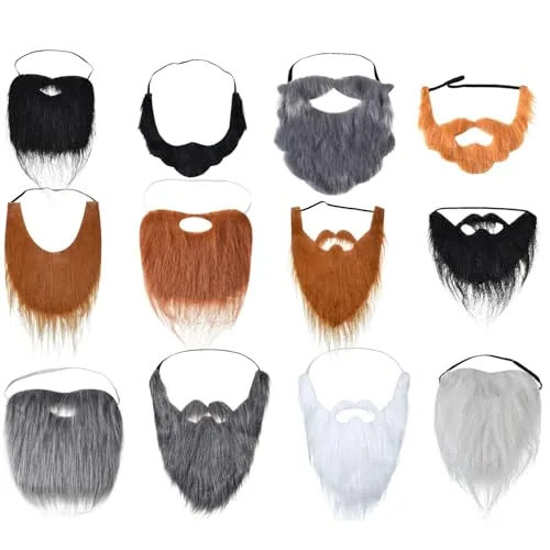 12 Pcs Fake Beard Mustache Halloween Cosplay Costume Accessories