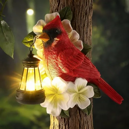 Cardinal Garden Decor with Solar Lantern 8.3 in Tree Cardinal Solar Light