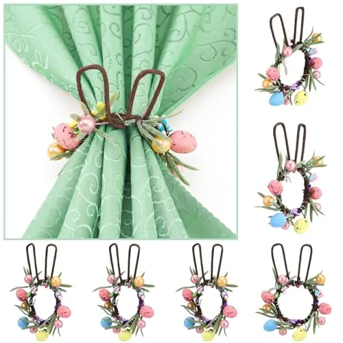 6 Set Bunny Wreath Napkin Rings Handmade Wicker Spring Decor