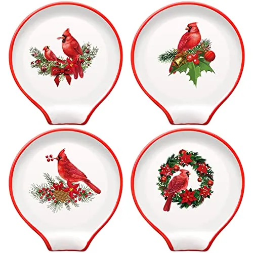 4 Pcs Christmas Cardinal Ceramic Spoon Rests