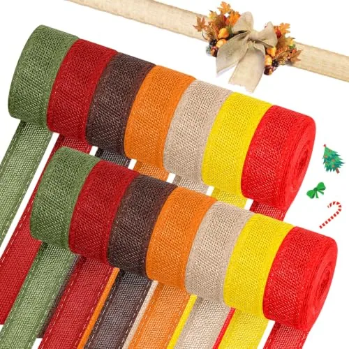 14 Roll 76 Yards Fall Burlap Ribbon Bulk,1 Inch Wide