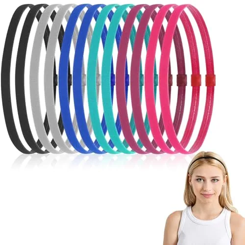 12 Pcs Thin Sport Elastic Headband Non Slip Skinny Athletic Exercise