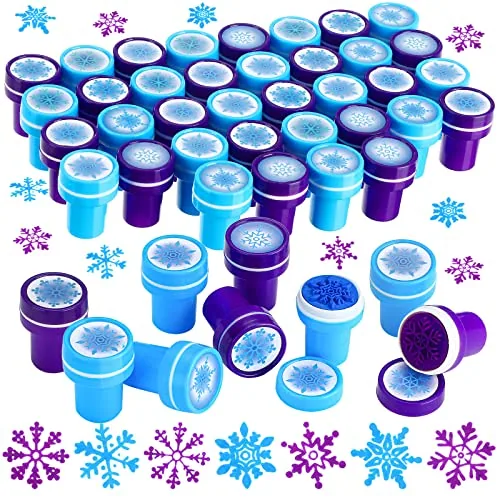 36 Pieces Snowflake Stamps Winter Stamps Bulk Plastic Colored Self Ink