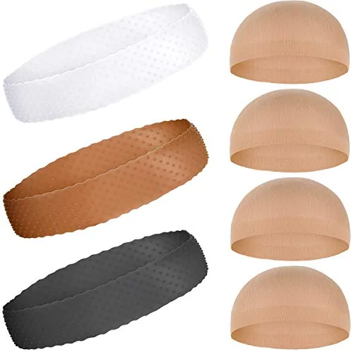 3 Pcs Silicone Wig Grip Headband 4 Pcs Nylon Wig Caps, Adjustable