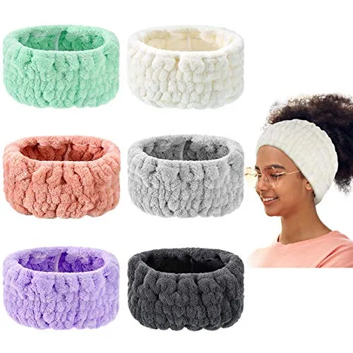 6 Pack Spa Headbands, 5 Inch Extra Wide Microfiber Elastic