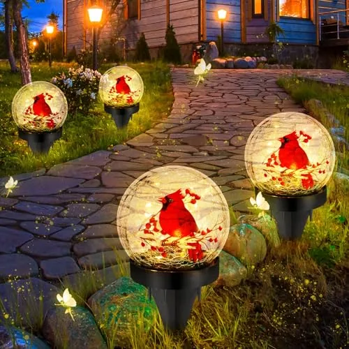 4 Pcs Christmas Cardinal Bird Solar Light Ball