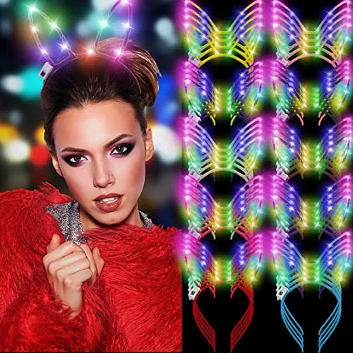 40 Pack Bunny Ears Headband, Light-up LED Hair Accessories