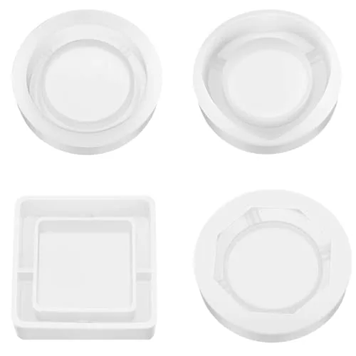 4 Pieces Silicone Resin Molds for Epoxy Coaster Molds Resin Square