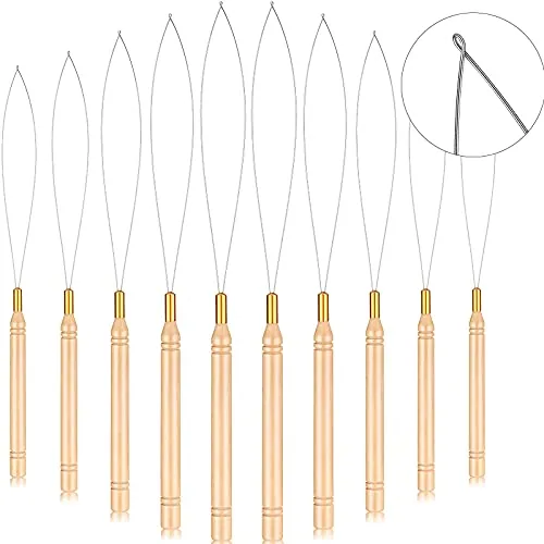 10 Pcs Wooden Hair Extension Loop Needle Kit