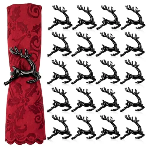 24 Pcs Deer Napkin Rings Black Christmas Antler Reindeer Buckle for Cloth