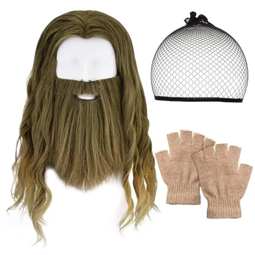 3 Pcs Halloween Accessories Viking Wig Beard Set