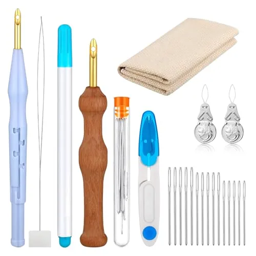 17 Pcs Punch Needle Kit Adjustable Punch Needle Tool Include Wooden