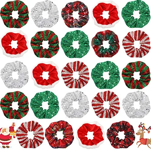 25 Pcs Christmas Scrunchies Velvet Plaid,Novel Christmas Pattern