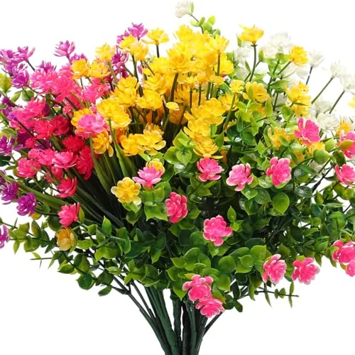 12 Bundles Artificial Flowers Outdoor, UV Resistant Faux Artificial