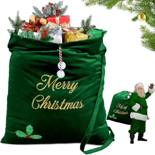 Dark Green Christmas Large Santa Drawstring Bags 36 x 30 Inch