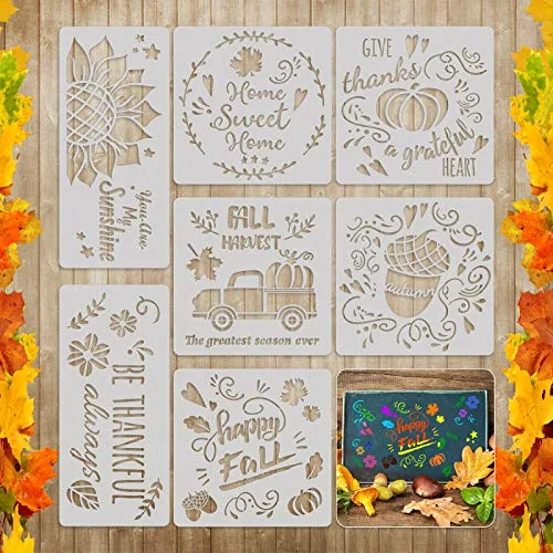 9 Pcs Fall Painting Stencils Reusable Pumpkin Sunflower Truck